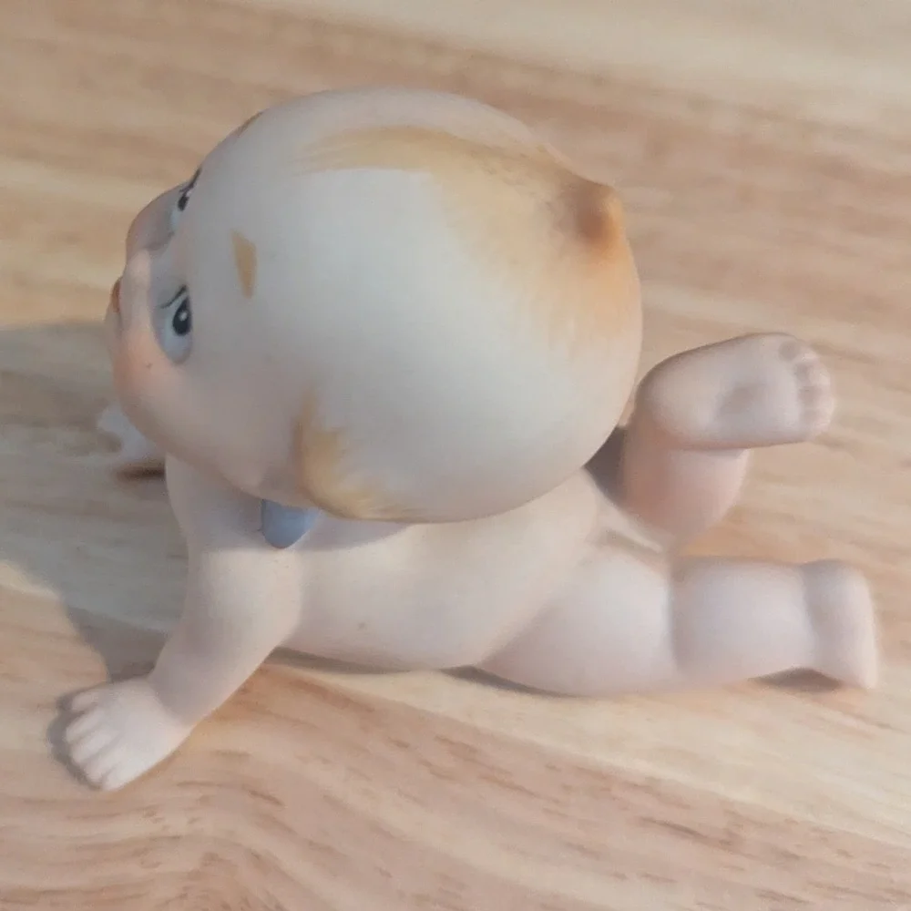 Two Vintage Bisque Porcelain Lefton Kewpie Figurines Grumpy Pouting Disgruntled